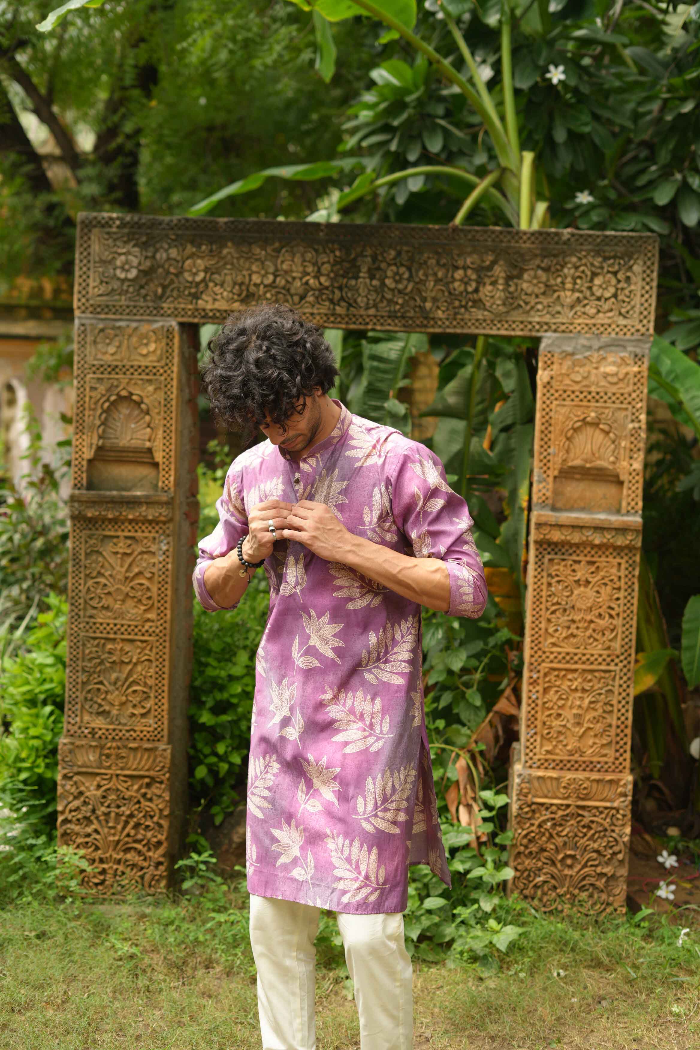 The Golden Leaf Violet Long Kurta