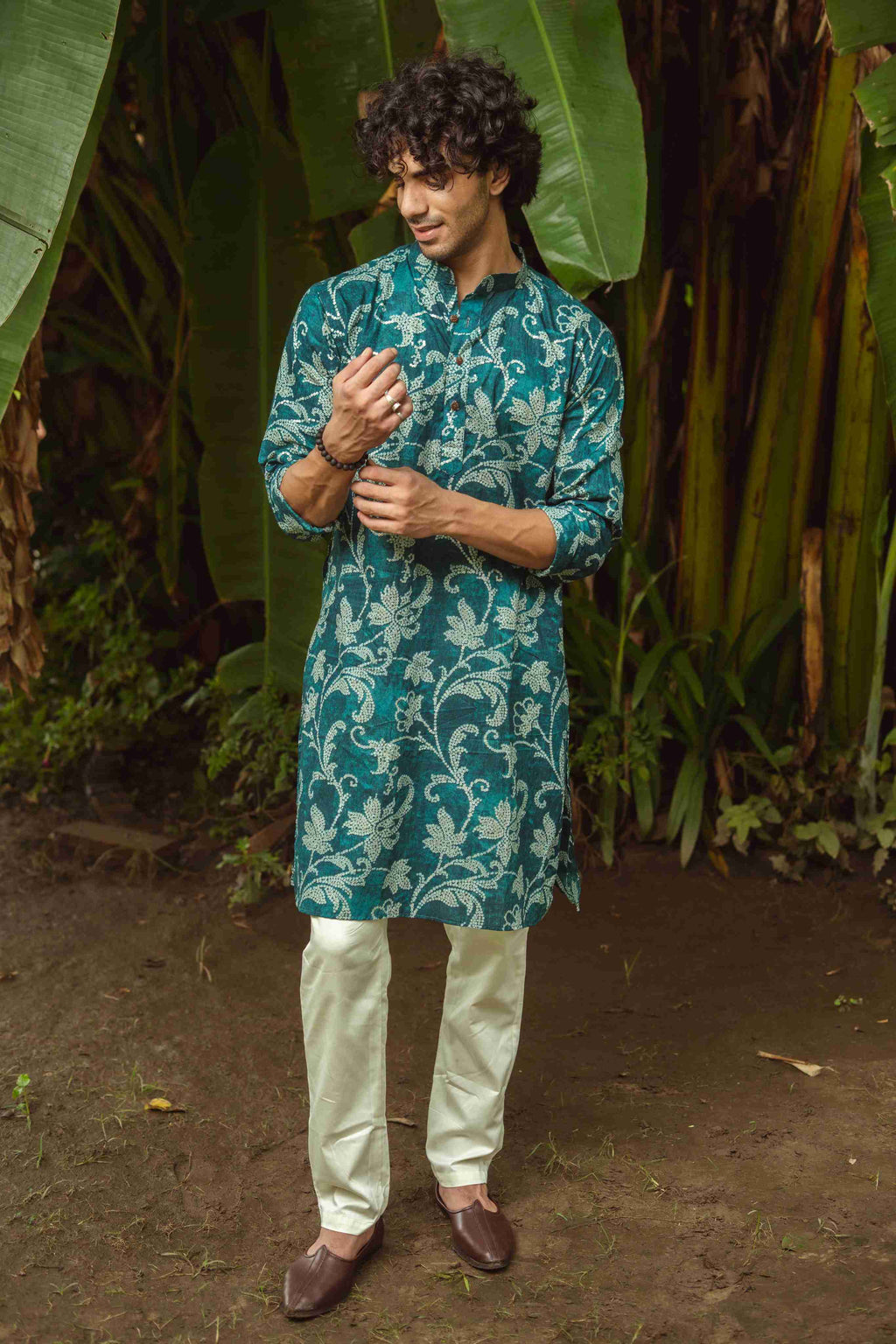 The Teal Kurta with Golden Flowers