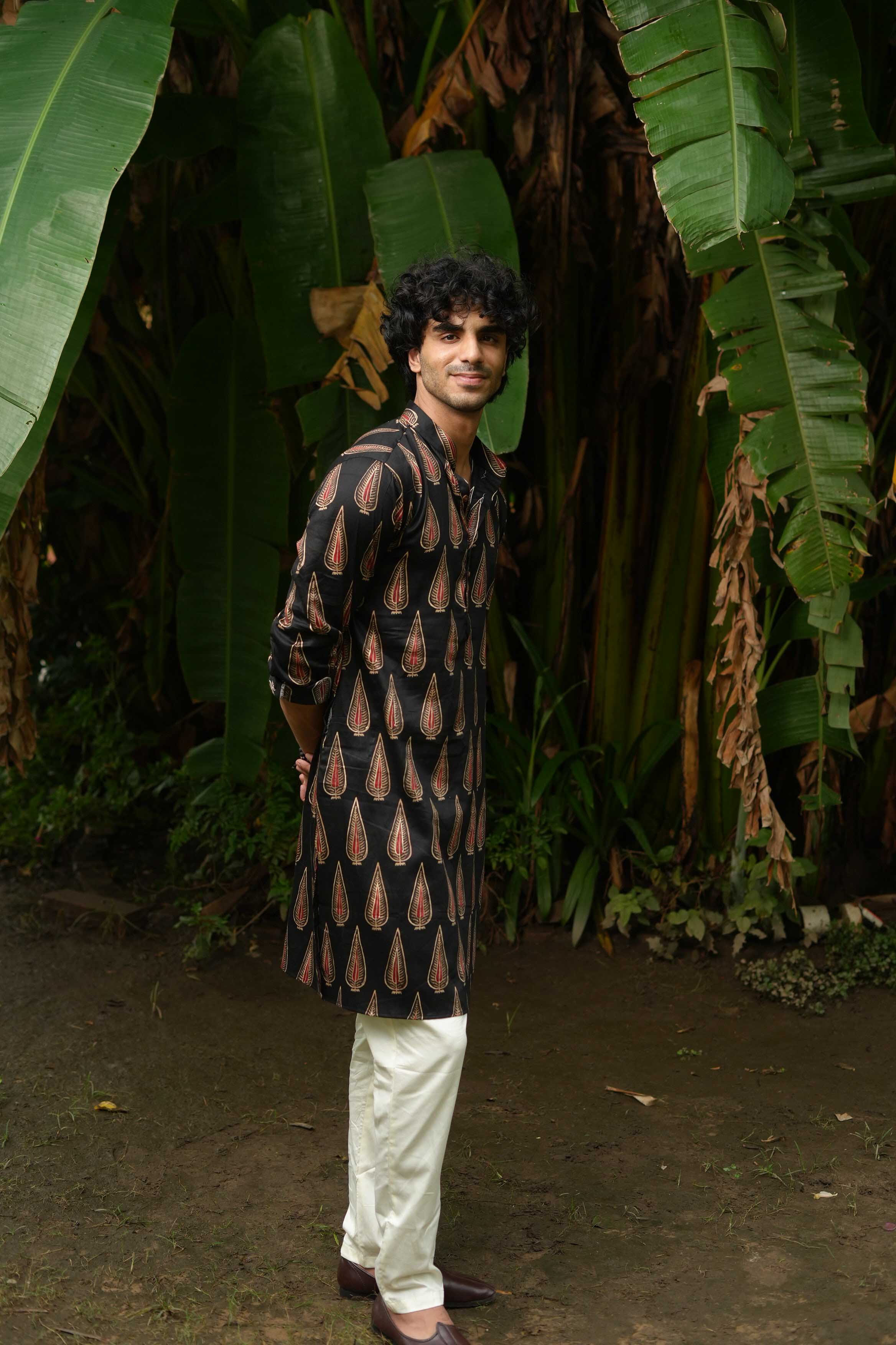 The Black Golden Leaf Long Kurta