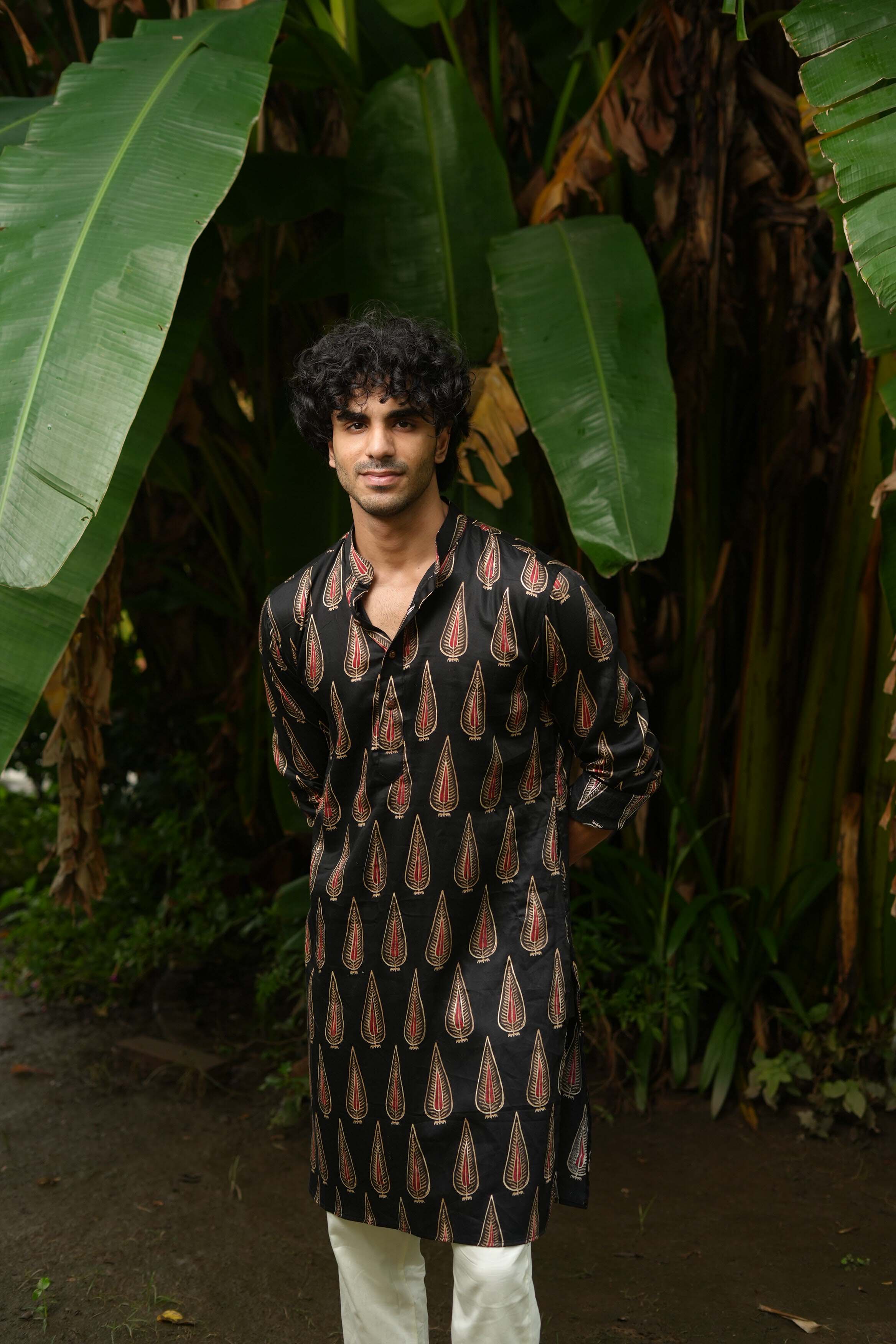 The Black Golden Leaf Long Kurta