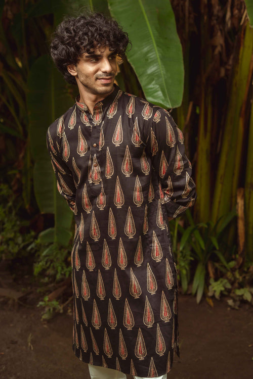 The Black Golden Leaf Long Kurta