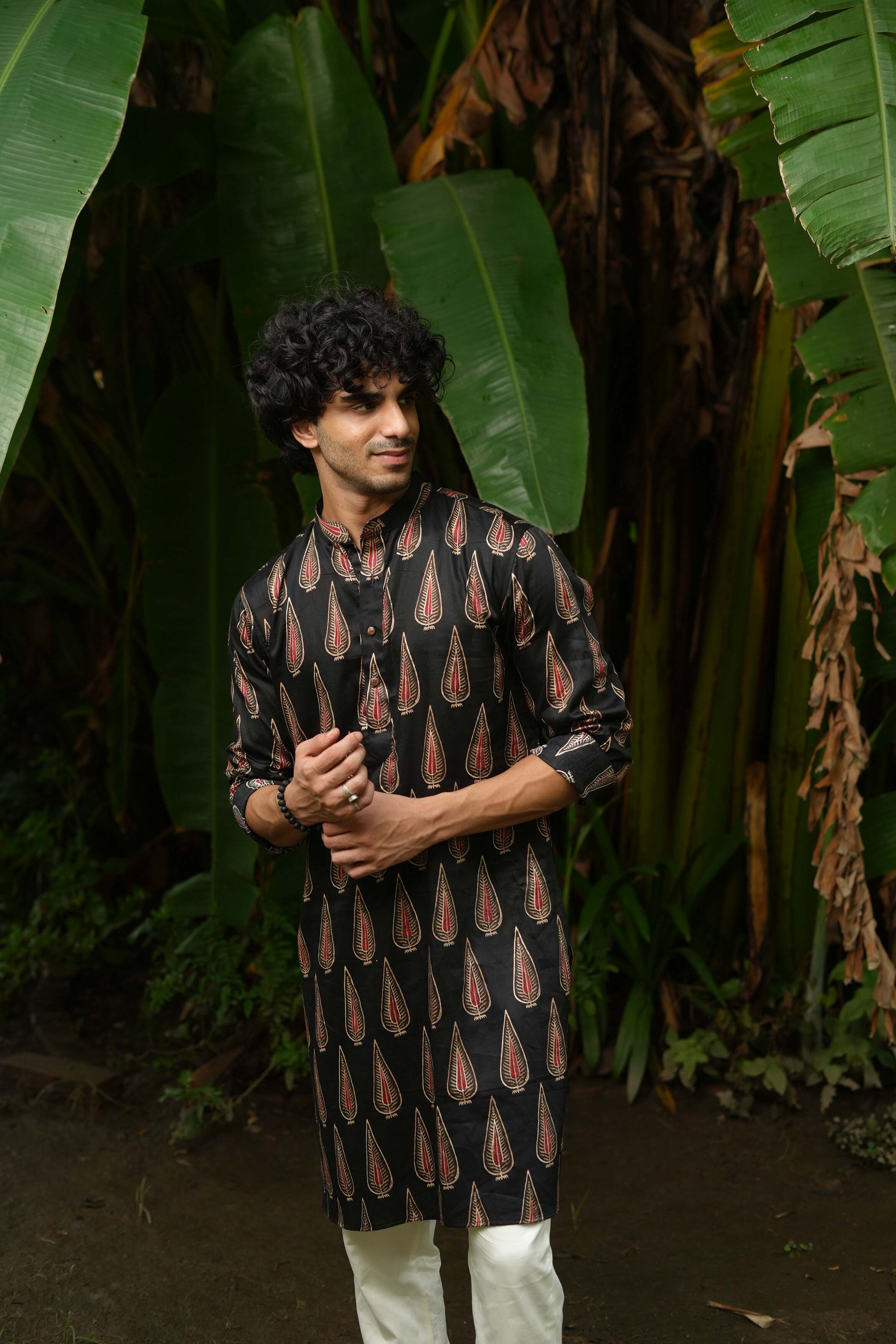 The Black Golden Leaf Long Kurta
