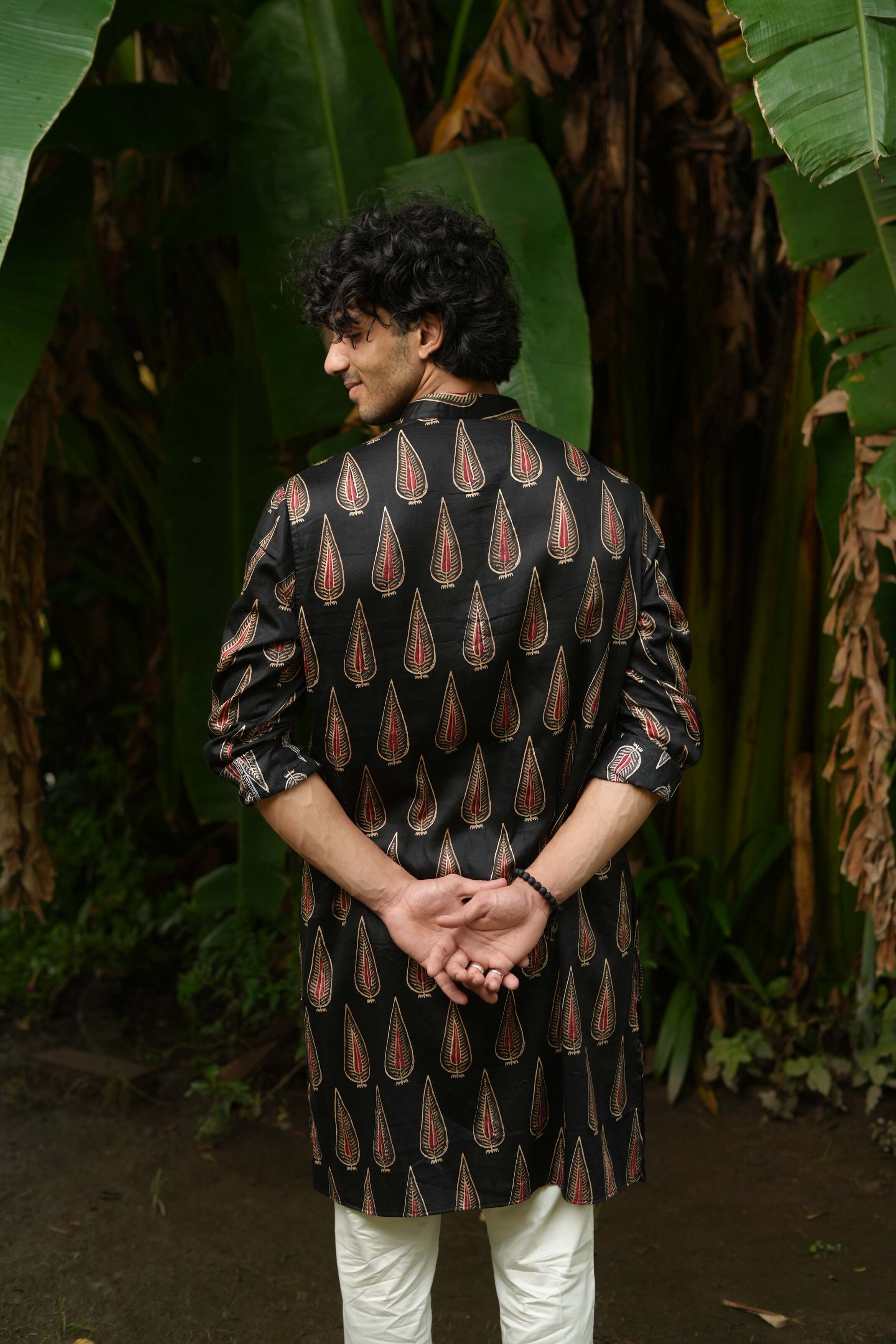 The Black Golden Leaf Long Kurta