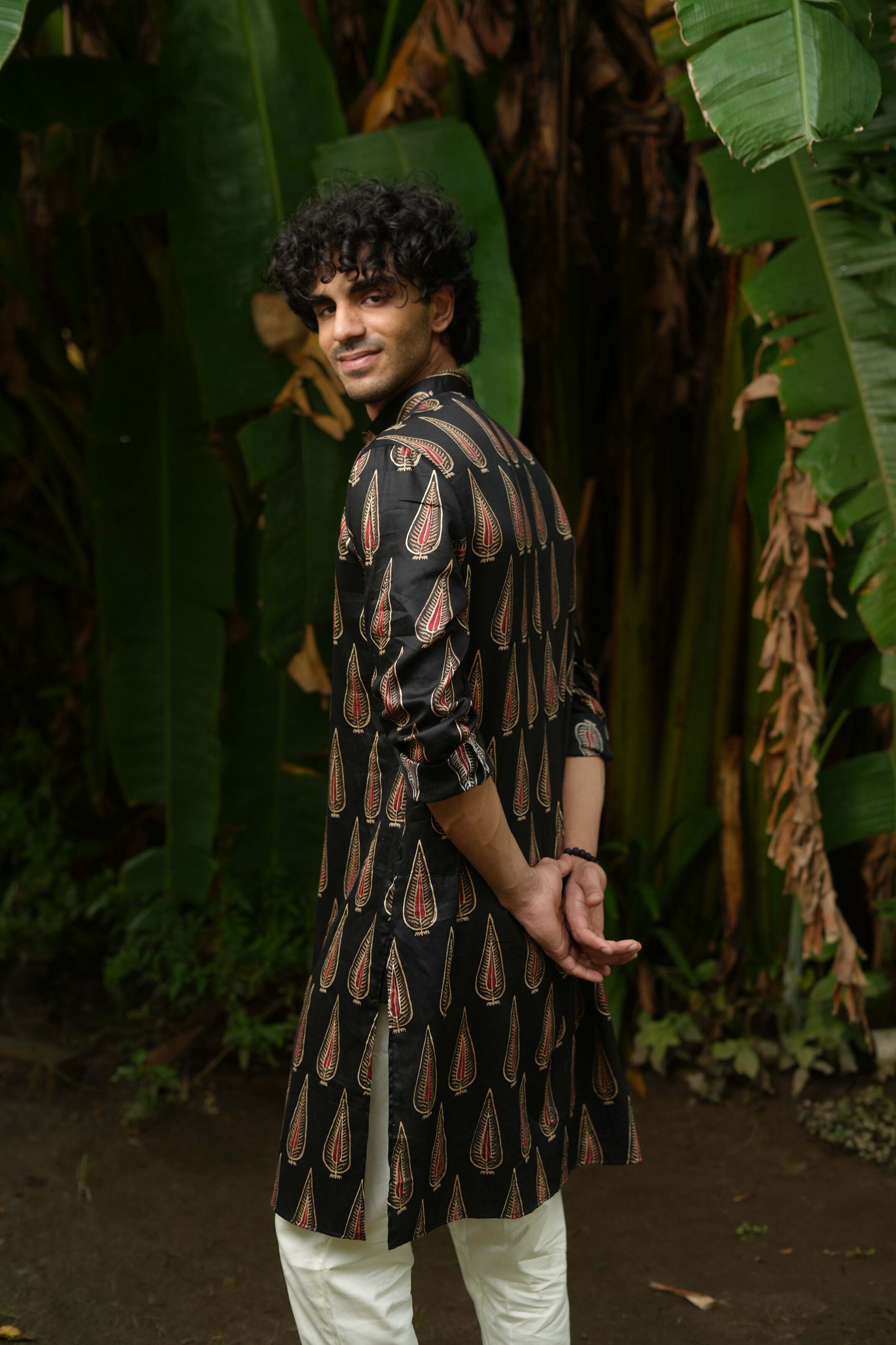 The Black Golden Leaf Long Kurta