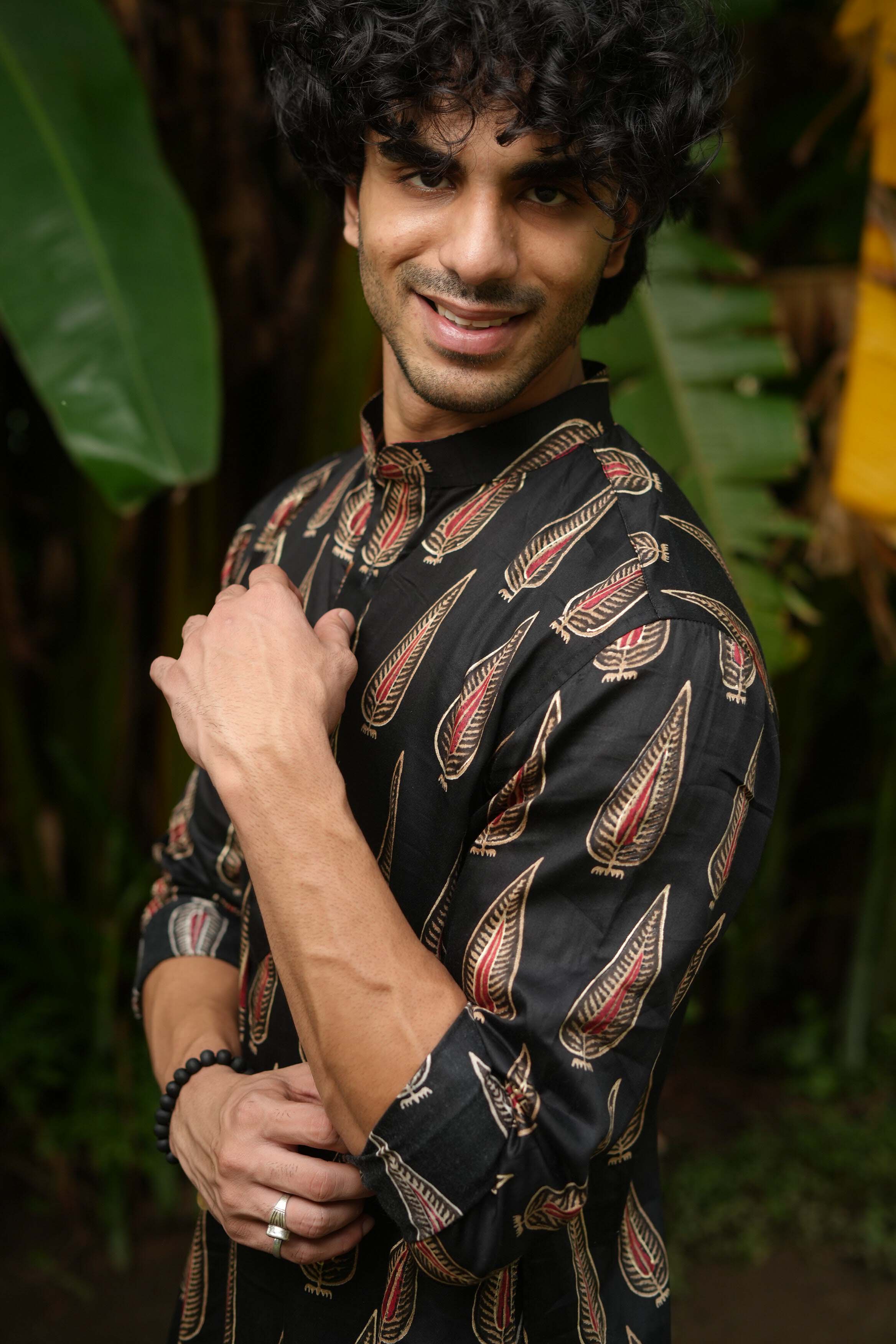The Black Golden Leaf Long Kurta