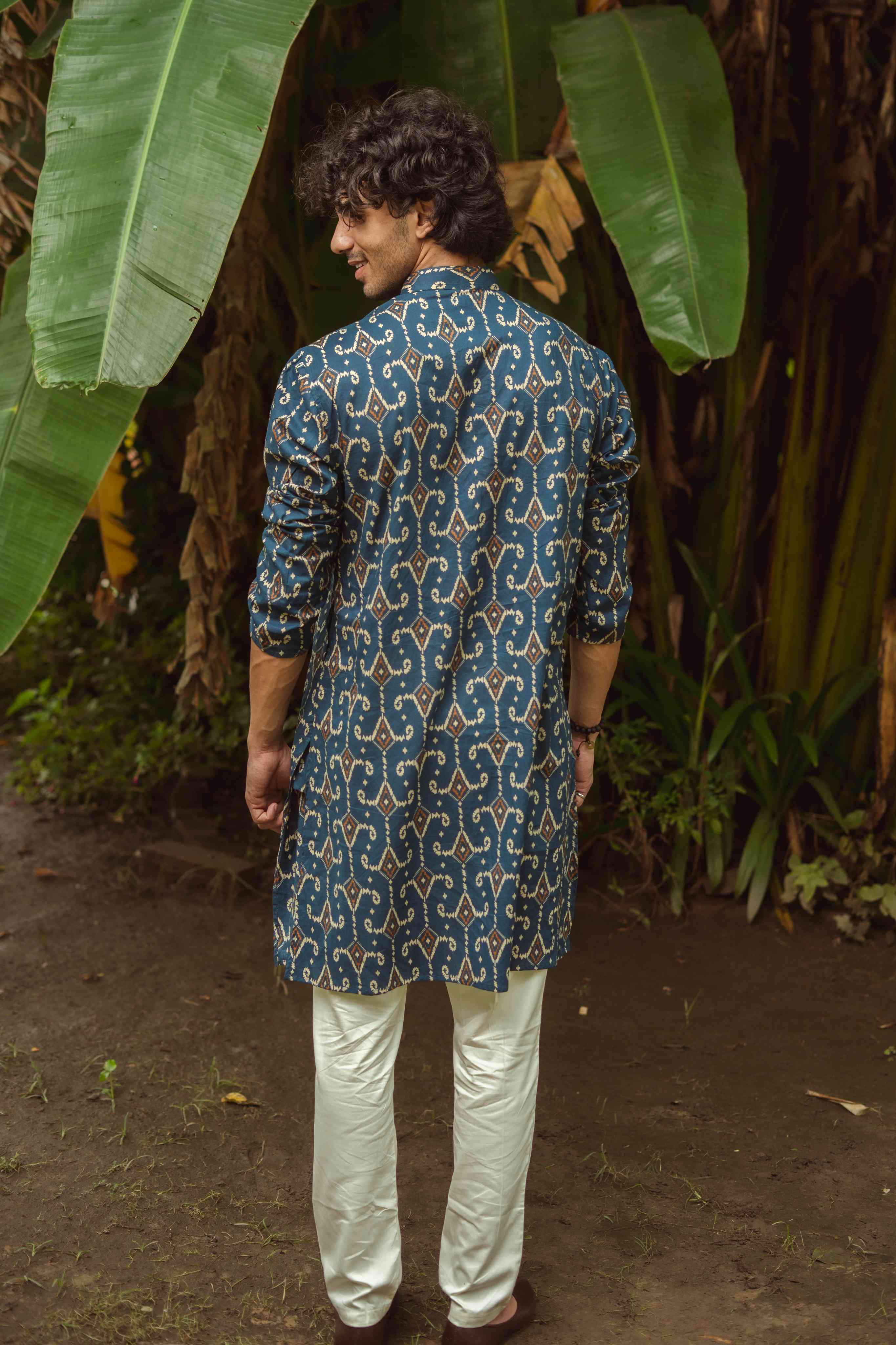The Blue Diamond Ikat Print Long Kurta