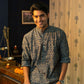 The Muslin Navy Blue All-Over Butti Foil Print Long Kurta