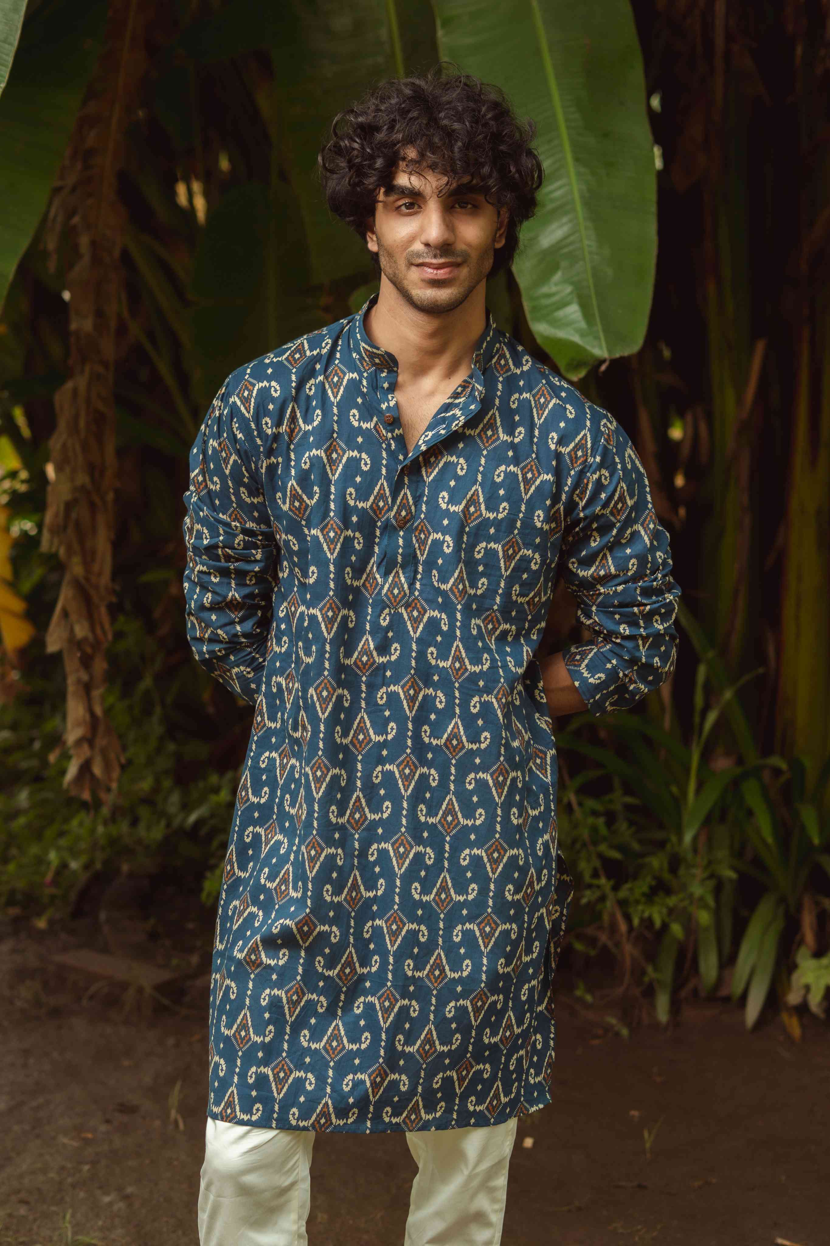 The Blue Diamond Ikat Print Long Kurta