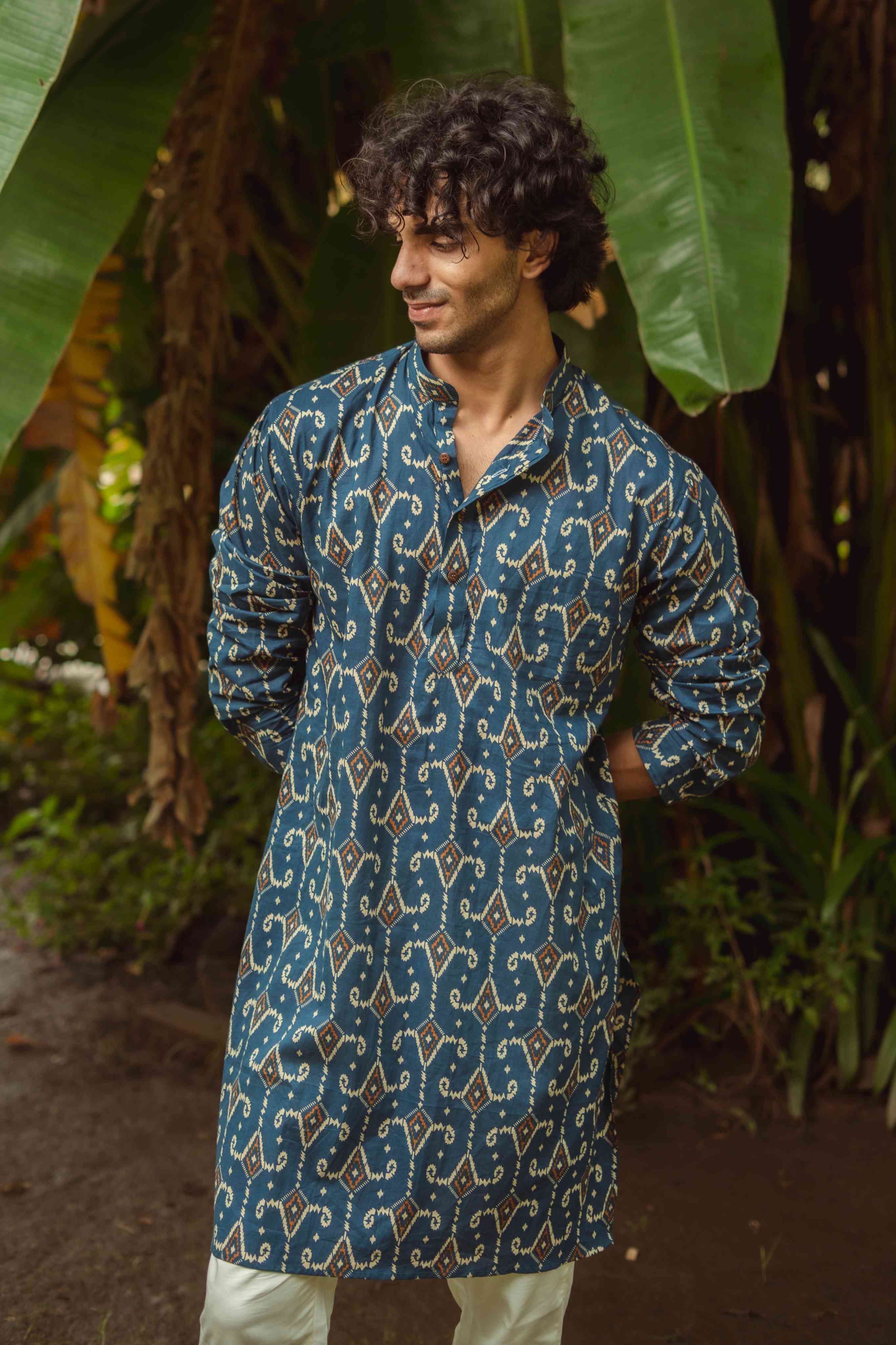 The Blue Diamond Ikat Print Long Kurta