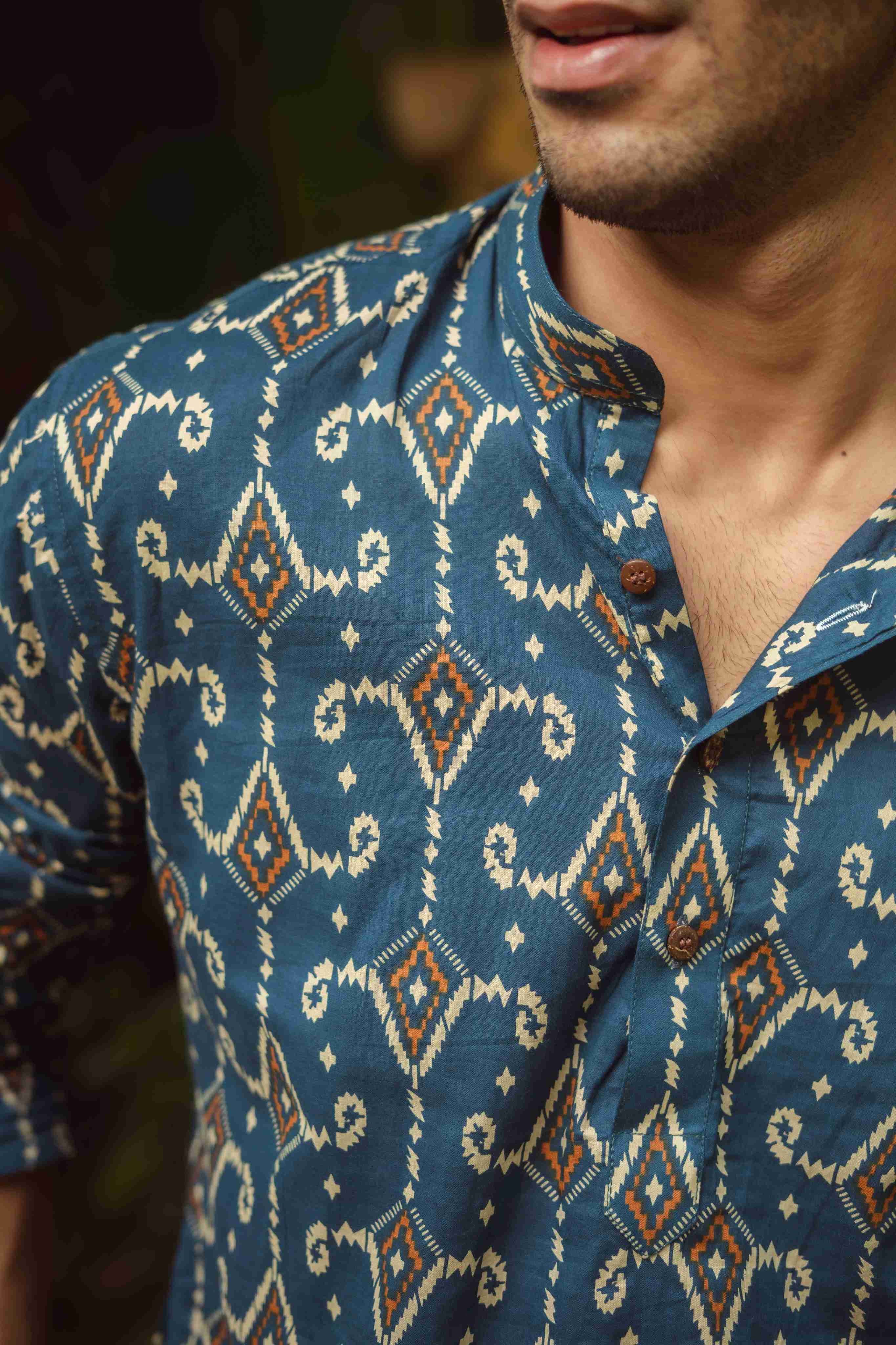 The Blue Diamond Ikat Print Long Kurta