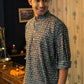 The Muslin Navy Blue All-Over Butti Foil Print Long Kurta
