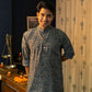 The Muslin Navy Blue All-Over Butti Foil Print Long Kurta