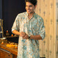 Men Wearing Off-White Floral Print Long Kurta