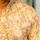 Close-up look of Brown Long Kurta For Men With off-White Floral Print. 