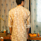 Back look of Brown Long Kurta For Men With off-White Floral Print. 