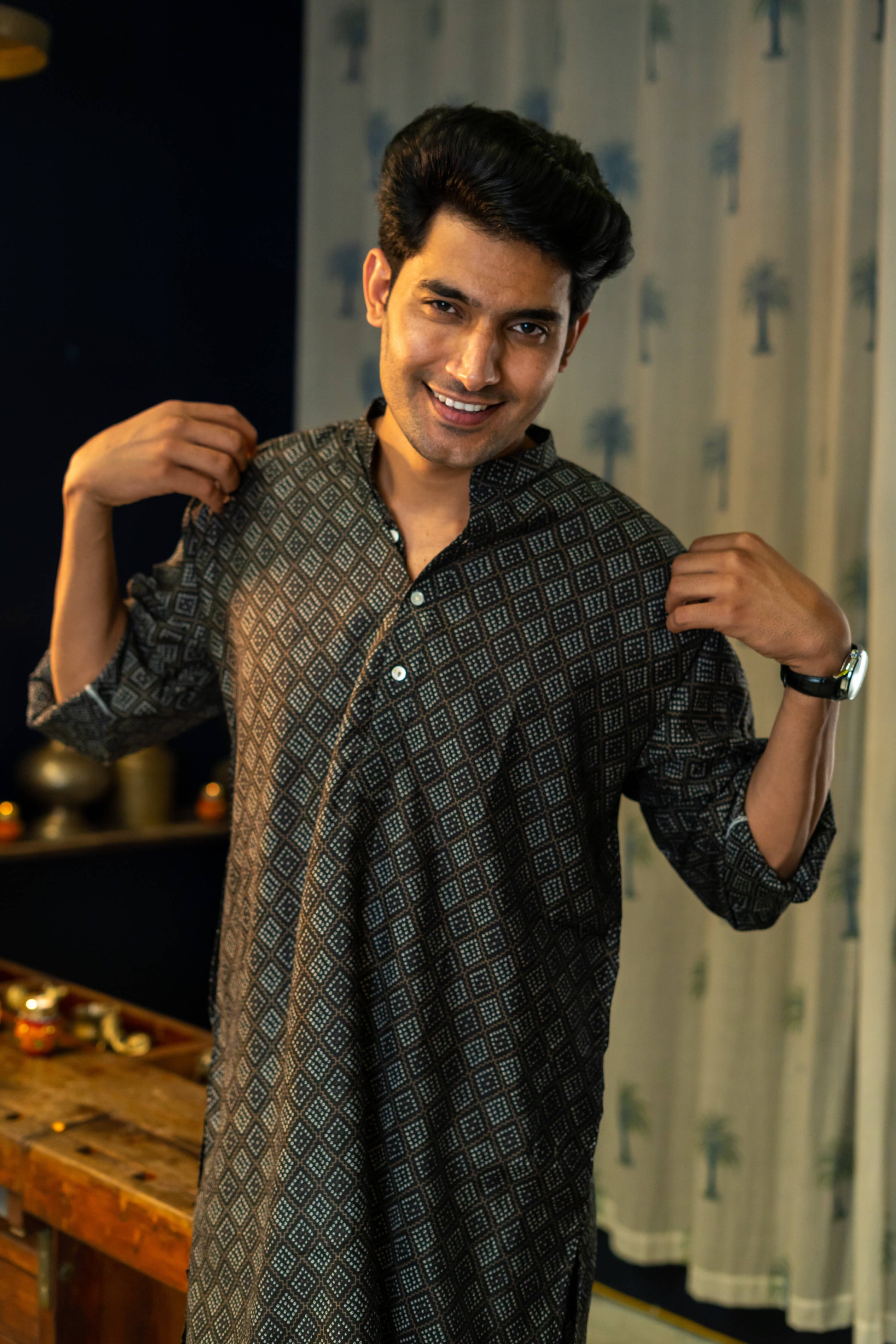 men wearing black long kurta for men