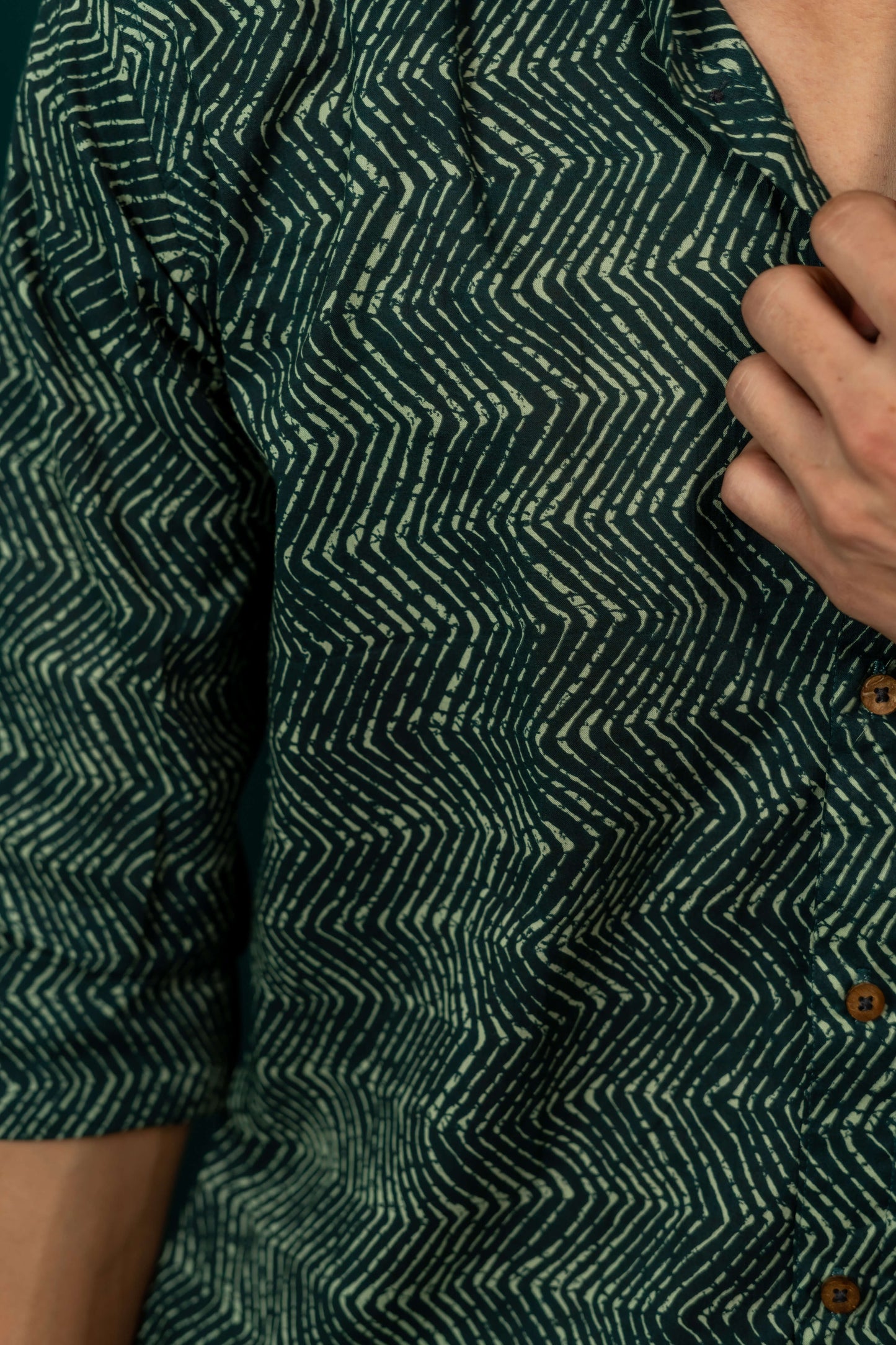 The Jungle Green Shirt With White Zig-Zag Print