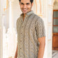 Side Look of Off-White And Olive Green Tribal Print Shirt (Half Sleeves)