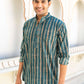 The Dark Green And Brown Tribal Stripe Print Short Kurta
