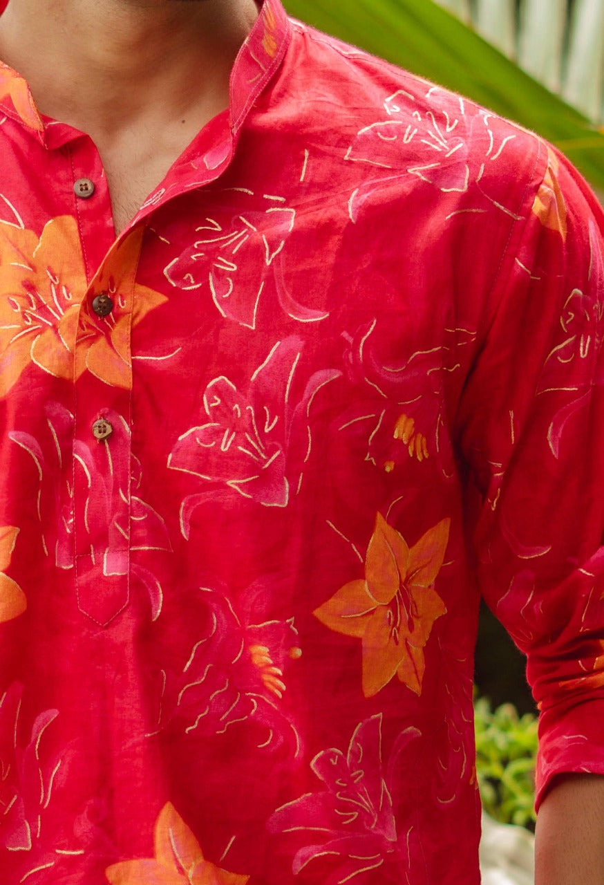 The Radiant Rose Floral Long Kurta