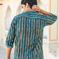 The Dark Green And Brown Tribal Stripe Print Short Kurta