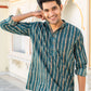 The Dark Green And Brown Tribal Stripe Print Short Kurta