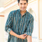 The Dark Green And Brown Tribal Stripe Print Short Kurta
