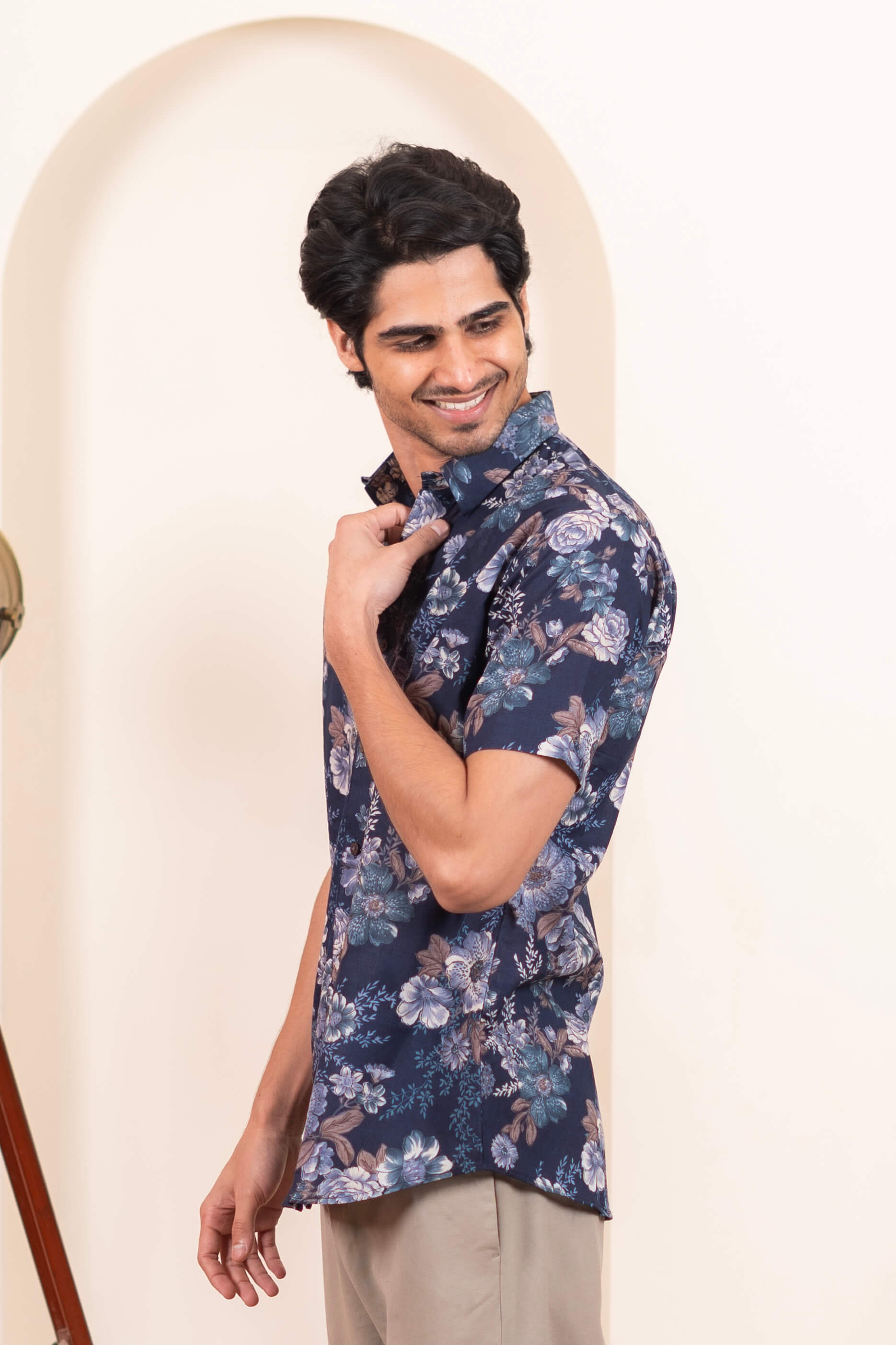 The Berry Blue Botanical Half Sleeve Shirt