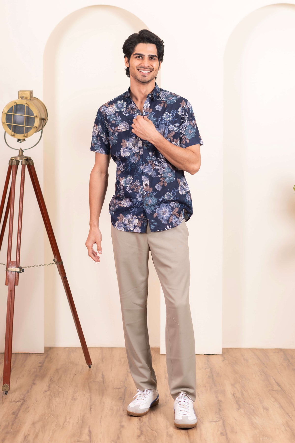 The Berry Blue Botanical Half Sleeve Shirt