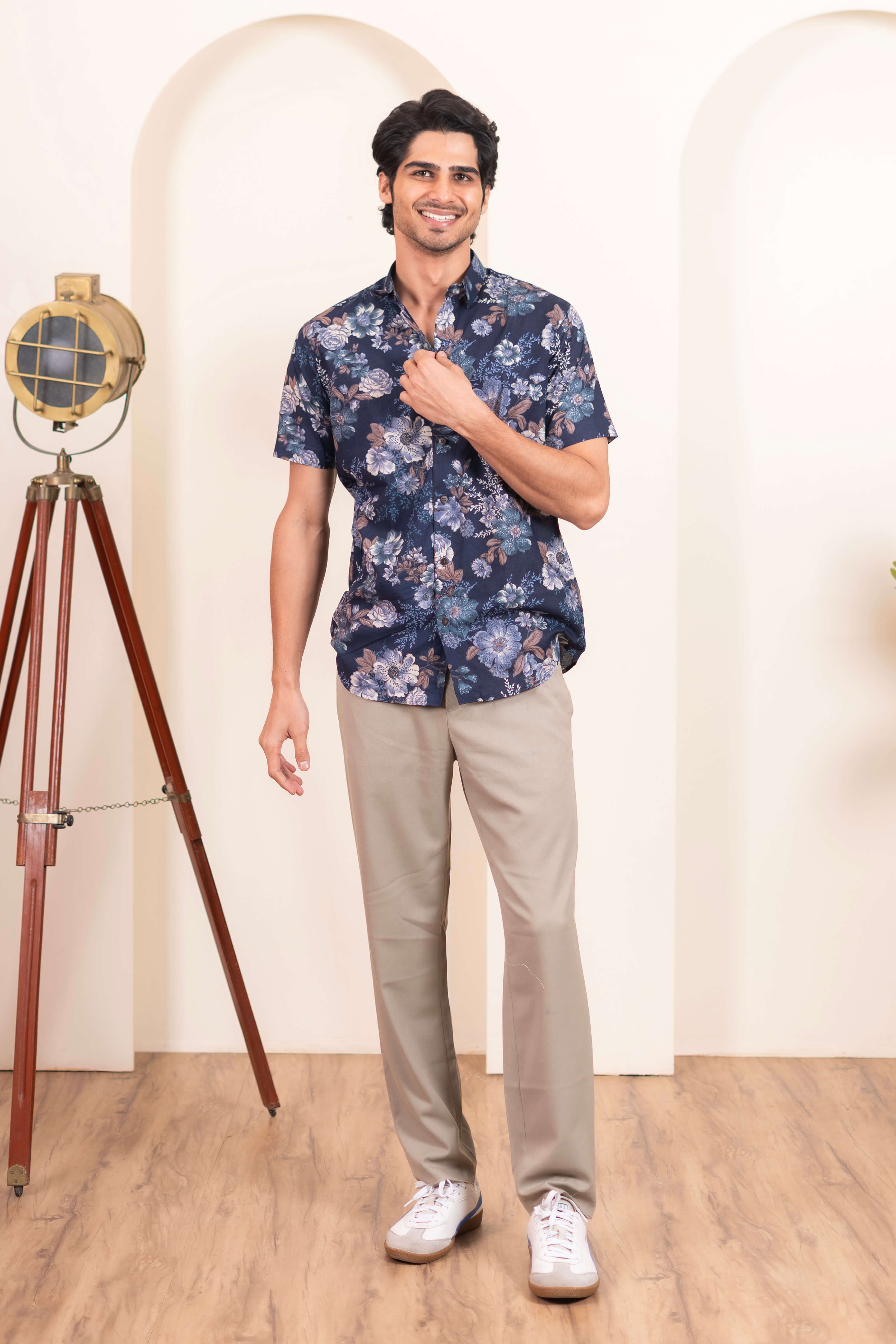 The Berry Blue Botanical Half Sleeve Shirt