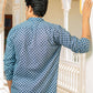 The Navy Blue Kantha Work Short Kurta With Geometric Ikat Print