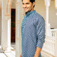 The Navy Blue Kantha Work Short Kurta With Geometric Ikat Print