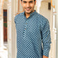 The Navy Blue Kantha Work Short Kurta With Geometric Ikat Print