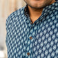 navy blue short kurta for men with geometric print