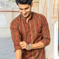 The Red And Brown Tribal Stripe Print Short Kurta