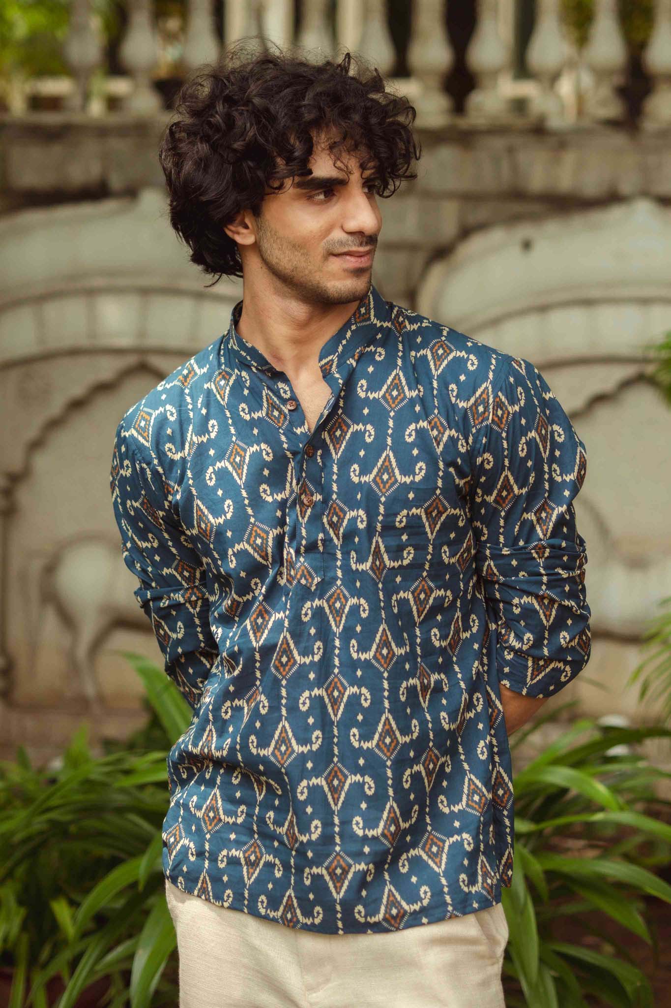 The Blue Diamond Ikat Print Short Kurta