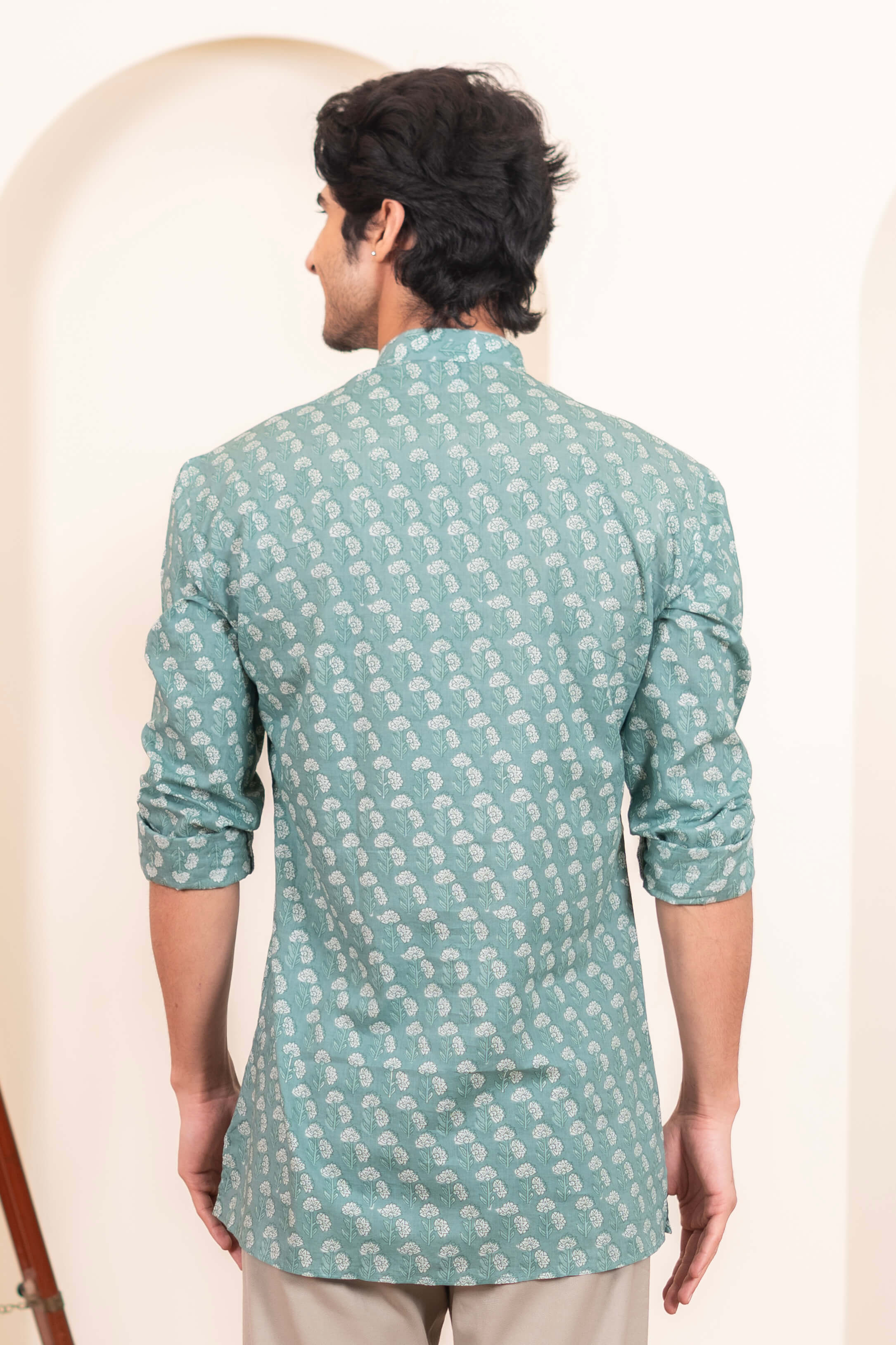 The Aqua Green Short Kurta With White Flower Print