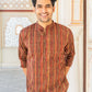 The Red And Brown Tribal Stripe Print Short Kurta