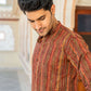 The Red And Brown Tribal Stripe Print Short Kurta