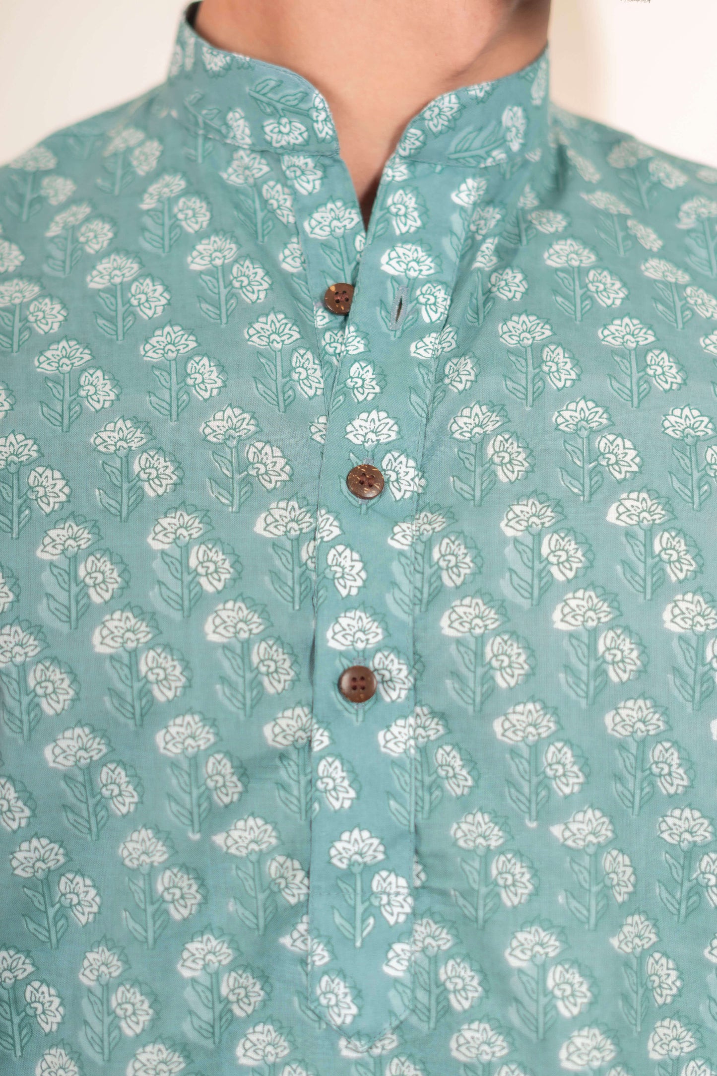 The Aqua Green Short Kurta With White Flower Print