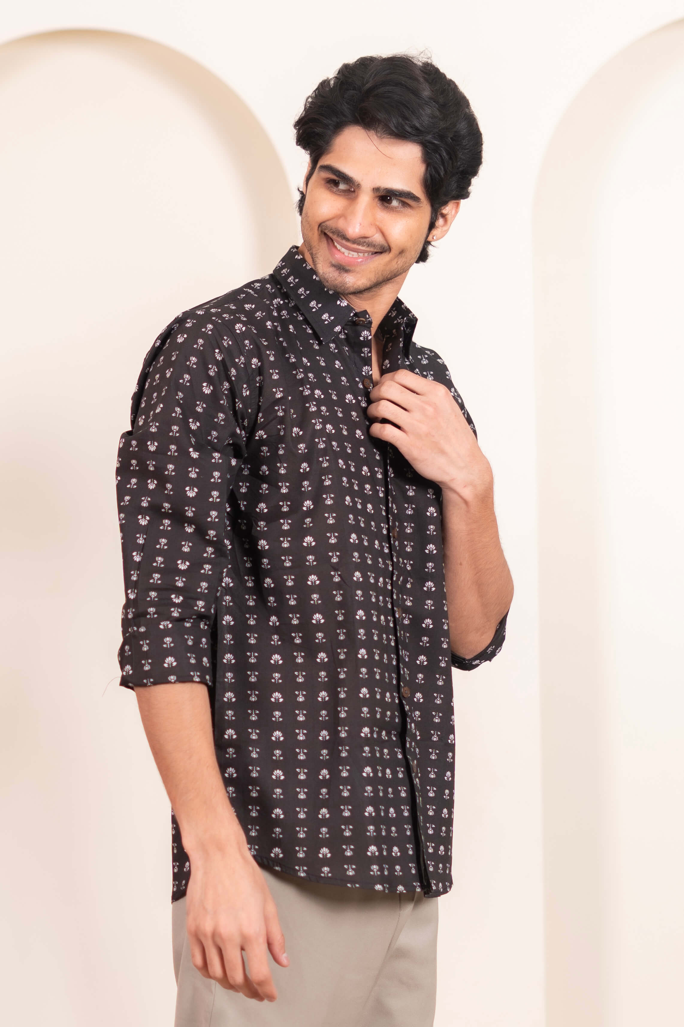 The Black White Floral Butti Shirt