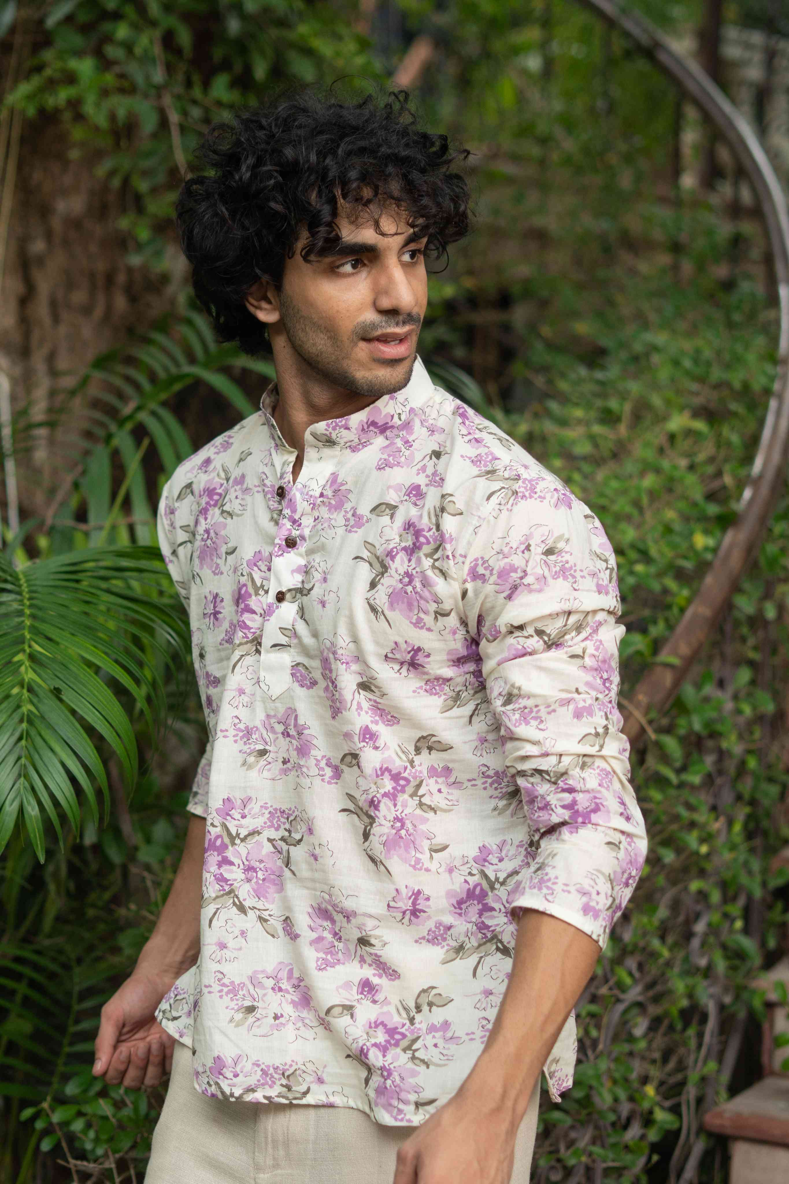 The Lavender Blossom Print Short Kurta