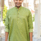 The Green Kantha Work Short Kurta With Geometric Ikat Print
