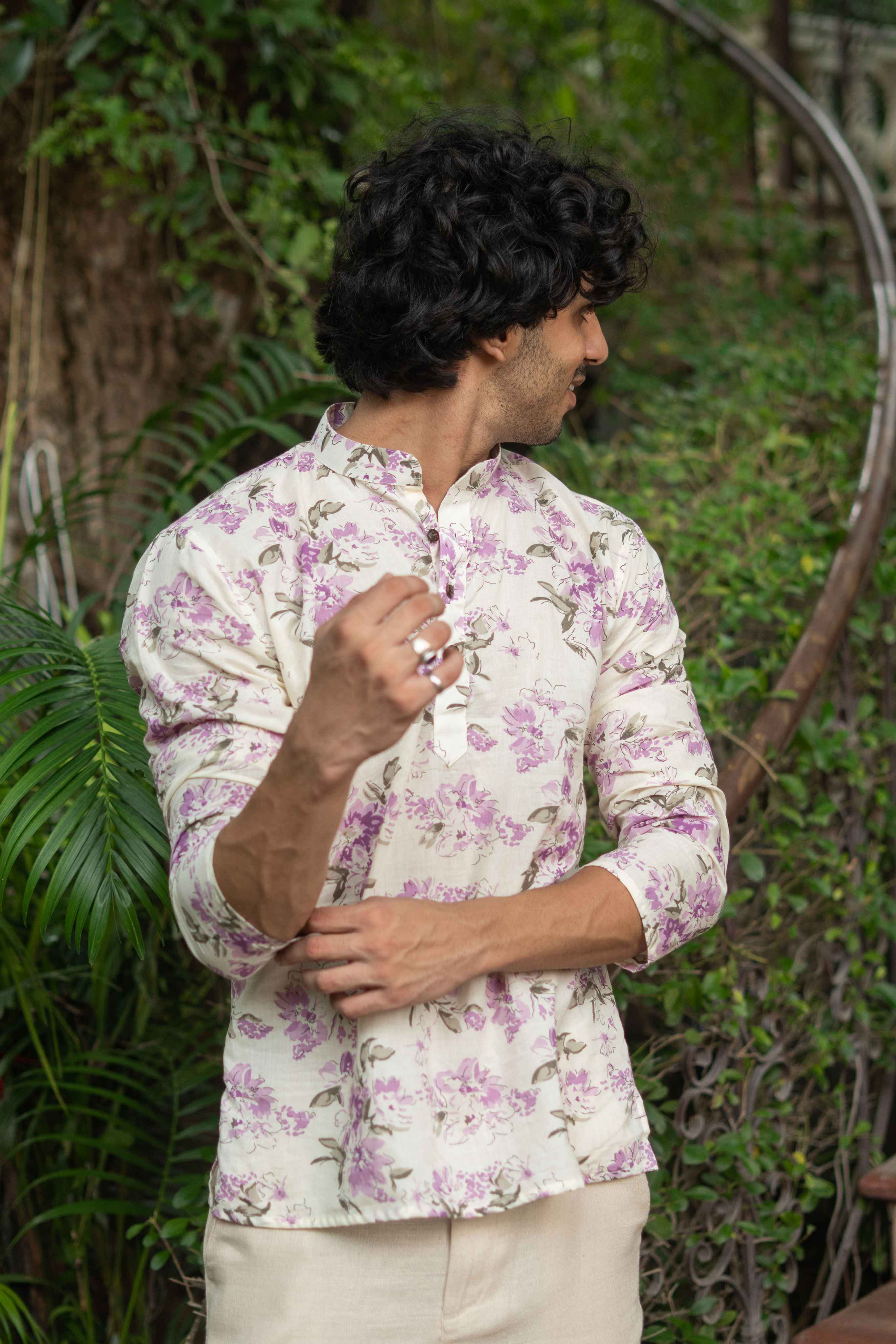 The Lavender Blossom Print Short Kurta
