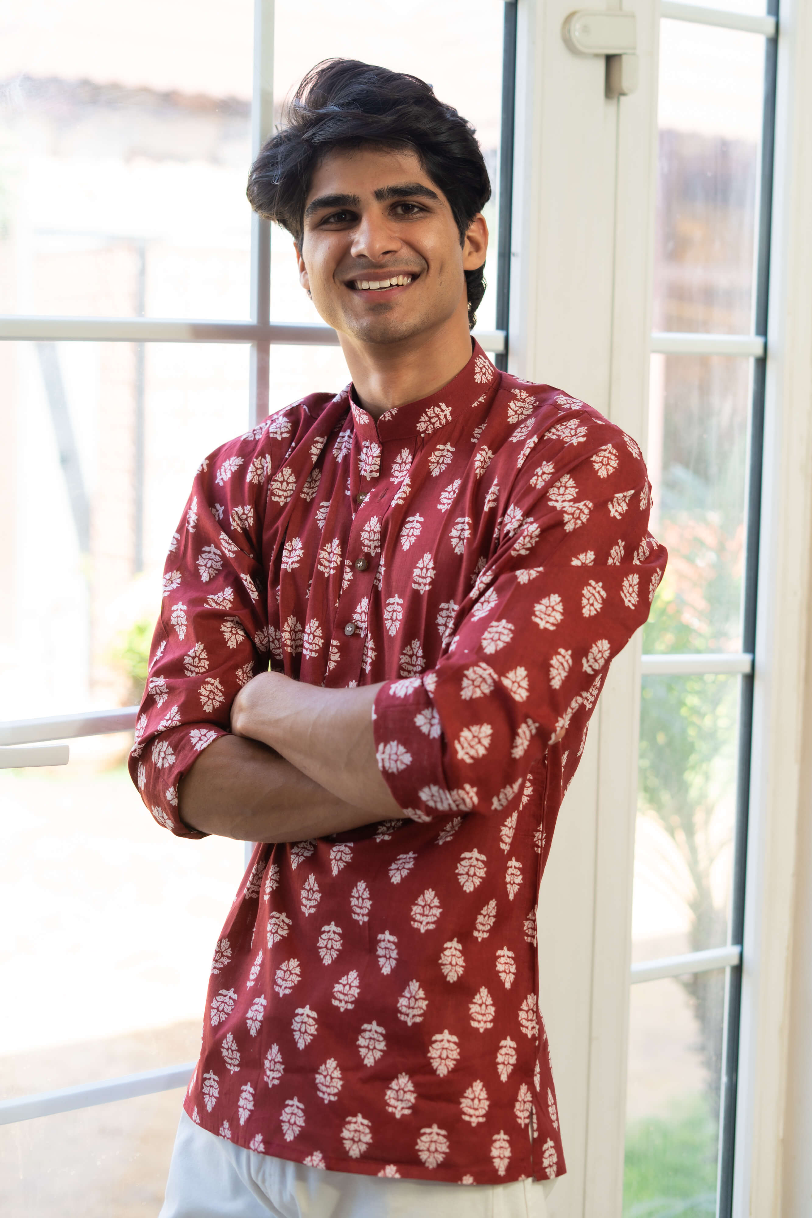 The Blood Red Short Kurta With White Flower Print