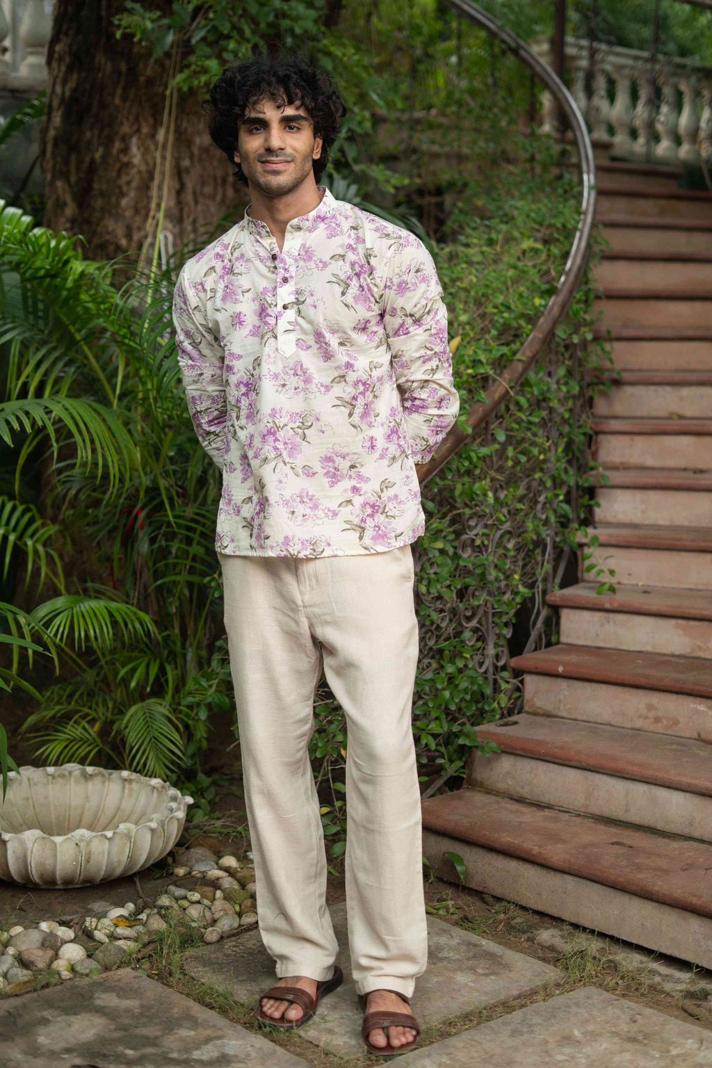 The Lavender Blossom Print Short Kurta