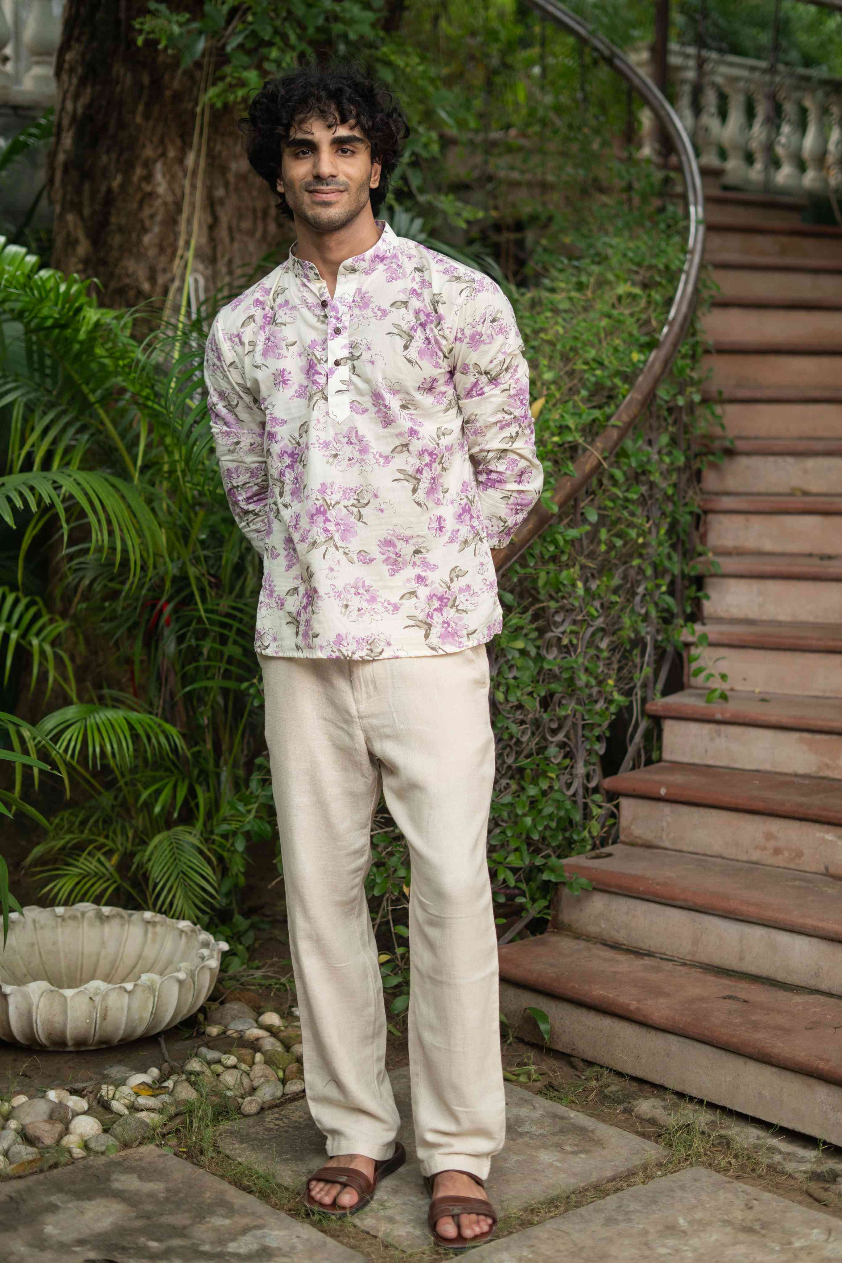 The Lavender Blossom Print Short Kurta