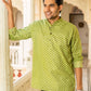 The Green Kantha Work Short Kurta With Geometric Ikat Print