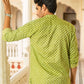 The Green Kantha Work Short Kurta With Geometric Ikat Print