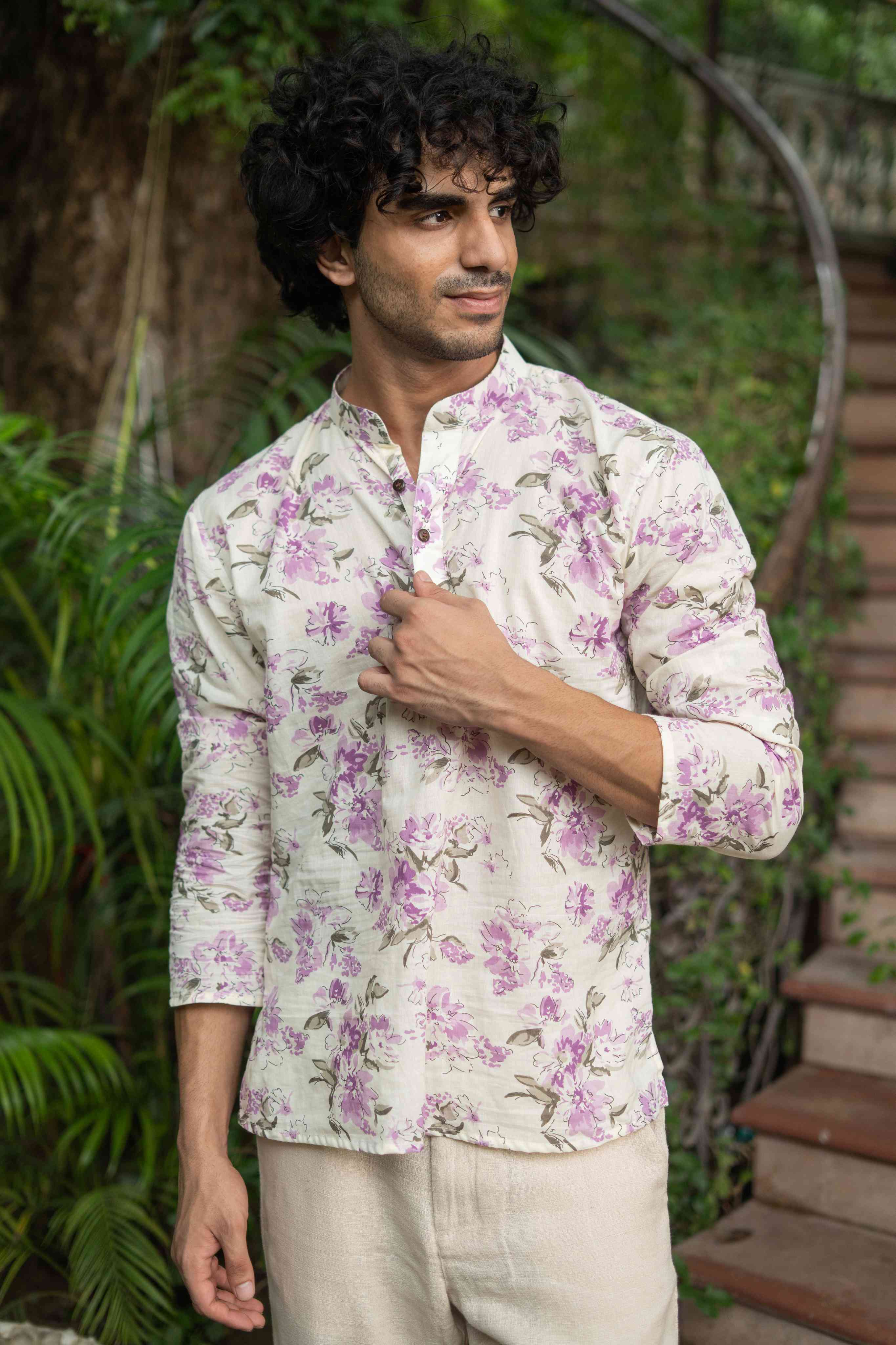 The Lavender Blossom Print Short Kurta
